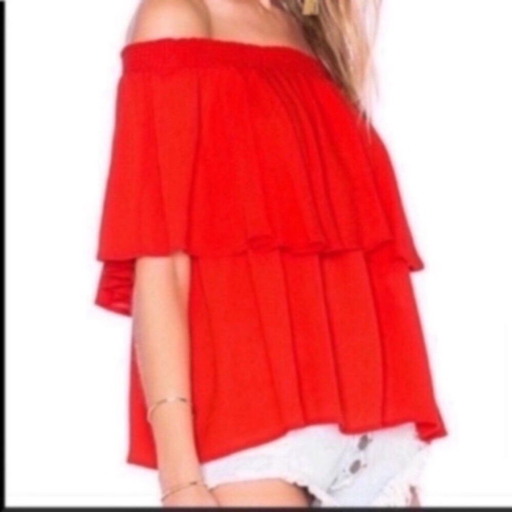 Show Me Your Mumu Red Bungalow Off The Shoulder Flounce Top - Picture 7 of 9